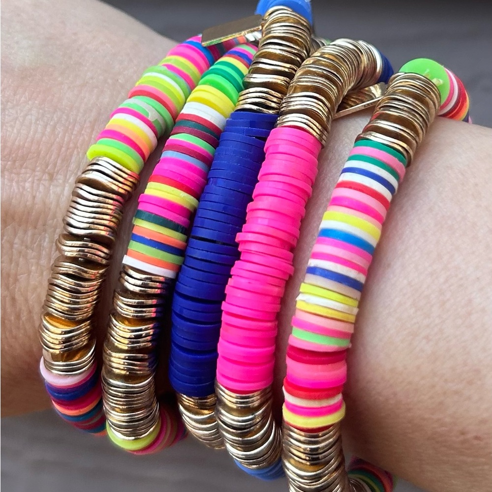 Set of 6 Canvas Blue Multicolor Stackable Stretch Bracelets